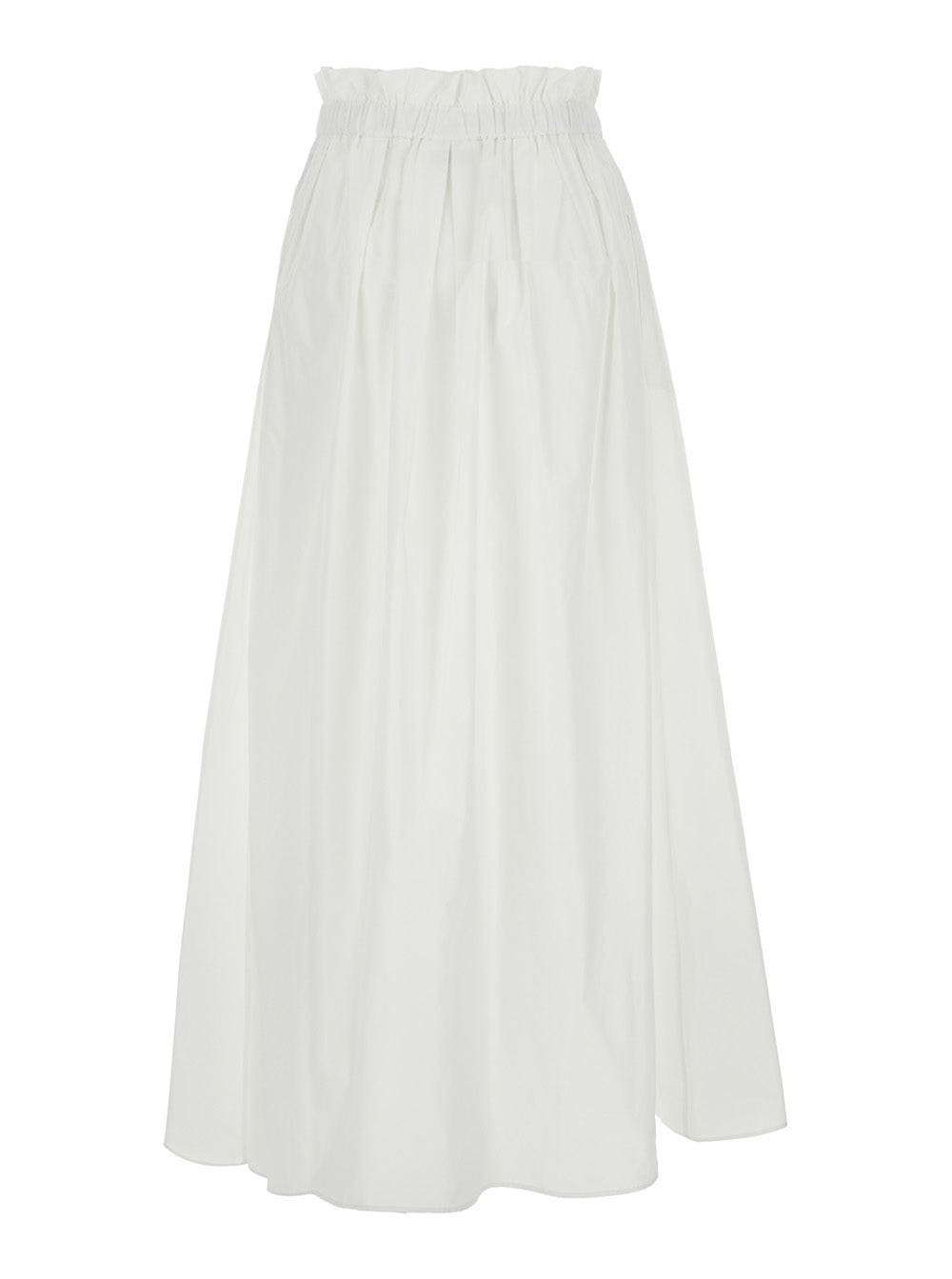 White Tech Fabric Skirt with Elastic Waist and Logo Plate for Women Polyester