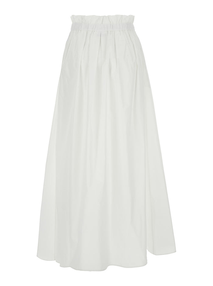 White Tech Fabric Skirt with Elastic Waist and Logo Plate for Women Polyester