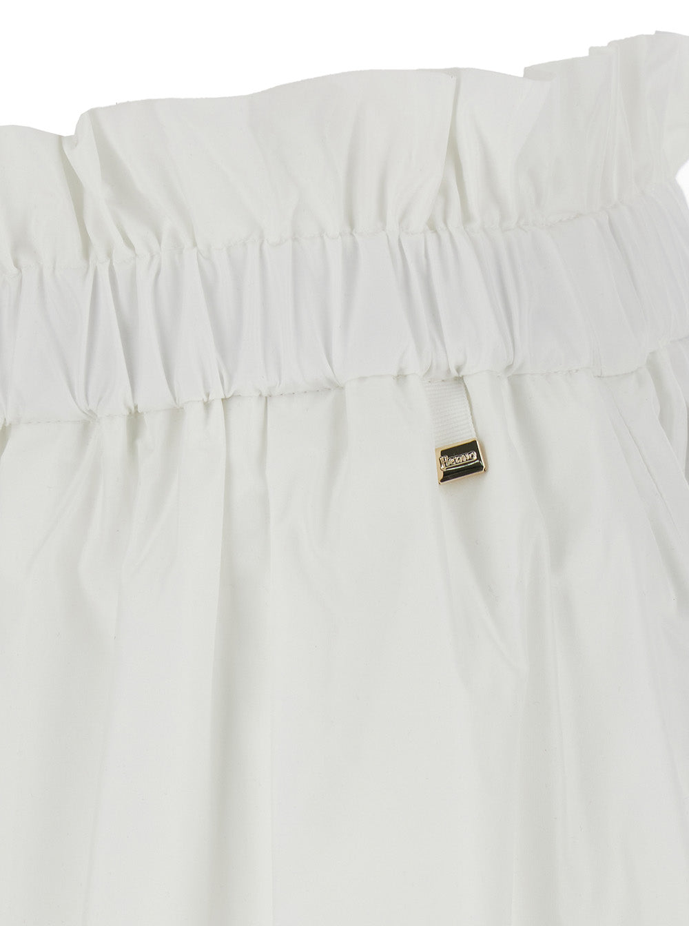 White Tech Fabric Skirt with Elastic Waist and Logo Plate for Women Polyester