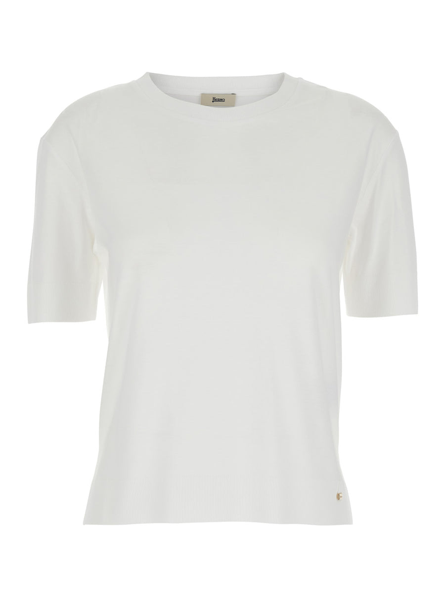 T-Shirt Round Neck White Lyocell T-shirts & Jerseys
