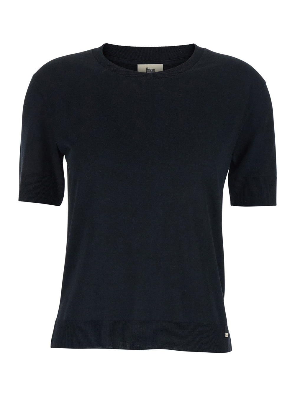 Crew Neck T-Shirt with Logo Plate on the Front in Cotton Blend Black Women Lyocell Tshirts And Polo Shirts