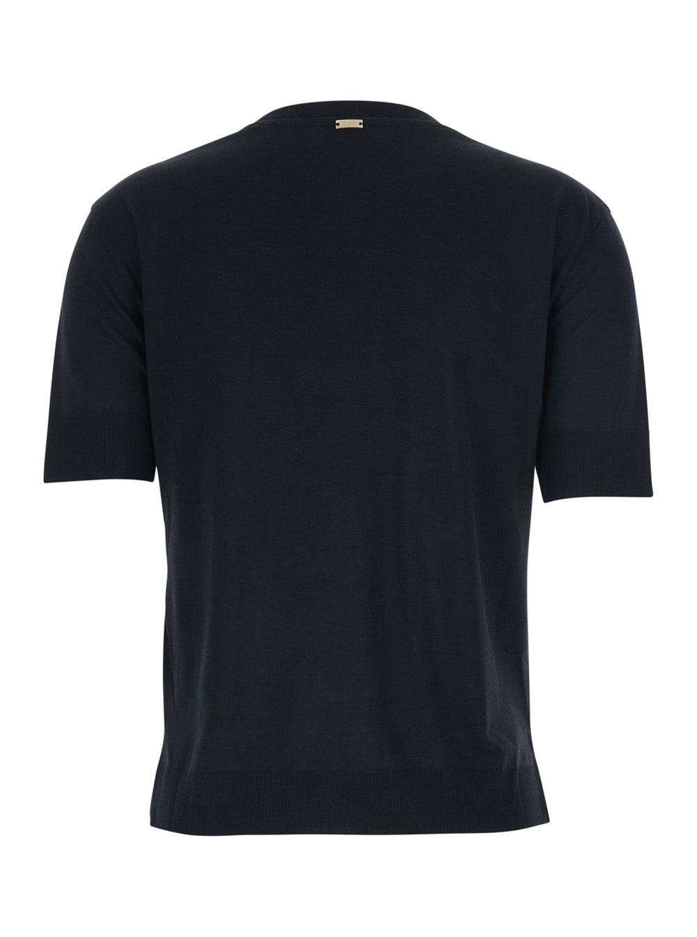 Crew Neck T-Shirt with Logo Plate on the Front in Cotton Blend Black Women Lyocell Tshirts And Polo Shirts