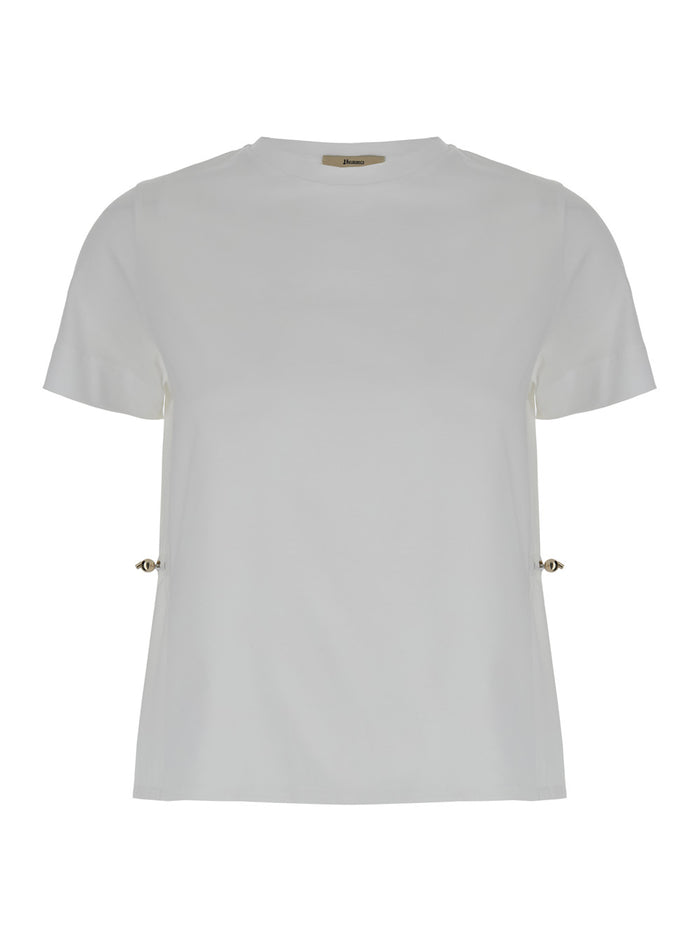 T-Shirt with Drawstring and Vent on the Back in White Cotton for Women Tshirts Polo Shirts