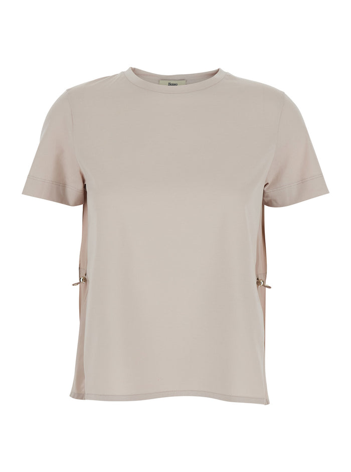 Crew Neck T-Shirt with Logo Detail on Sleeve in Pink for Women Cotton Tshirts And Polo Shirts