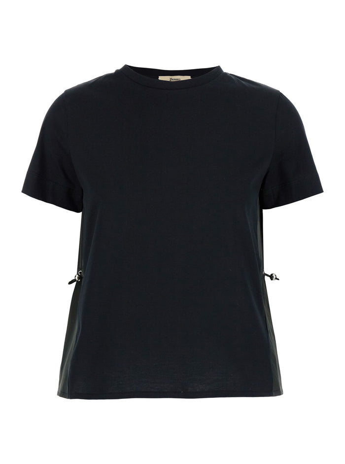 Black T-Shirt with Drawstring and Vent on the Back in Womens Cotton Tshirts Polo Shirts
