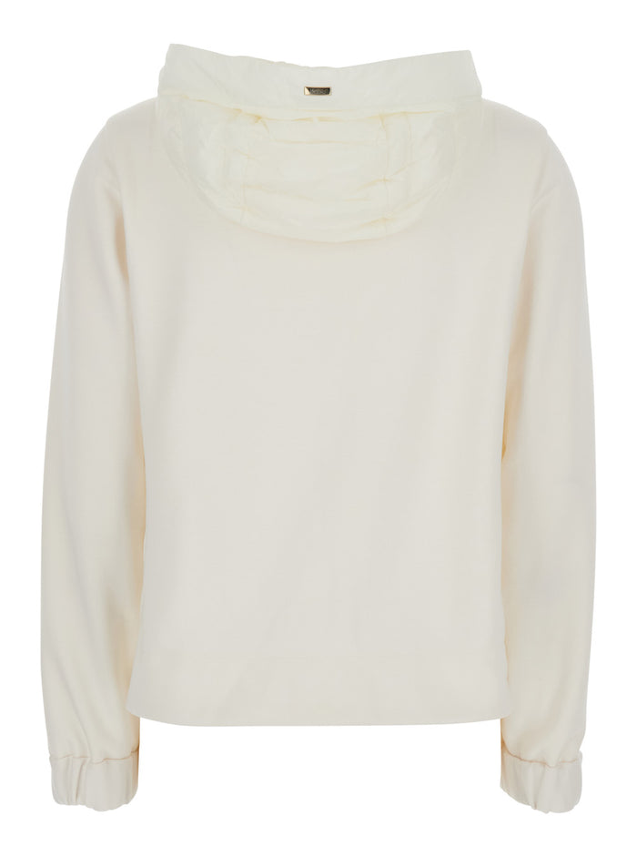 White Hooded Puffer Jacket with Drawstring and Quilted Design in Tech Fabric Cotton for Women Base Down