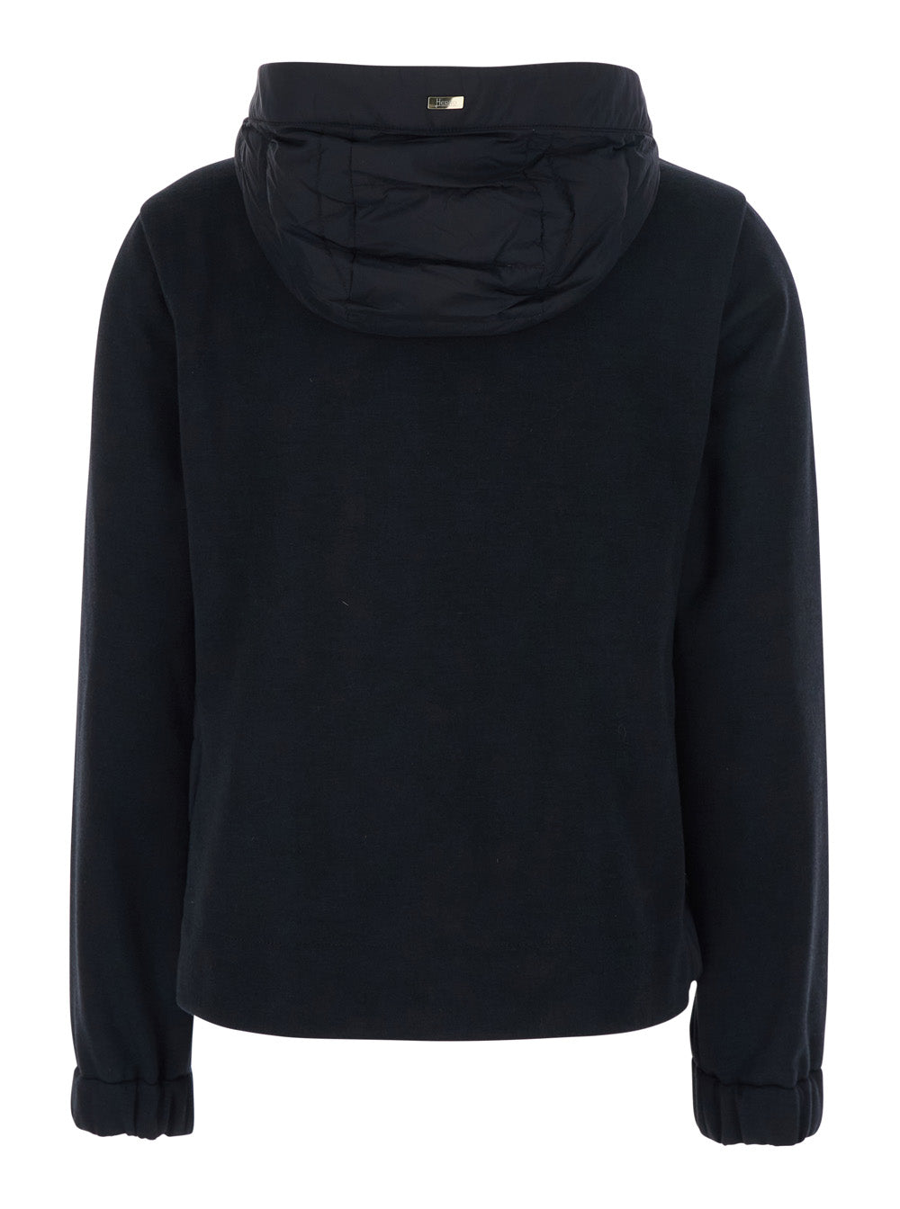 Black Down Jacket with Drawstring Hood and Quilted Design in Cotton Tech Fabric Woman Base