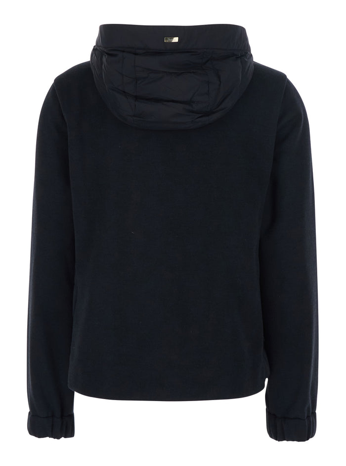 Black Down Jacket with Drawstring Hood and Quilted Design in Cotton Tech Fabric Woman Base