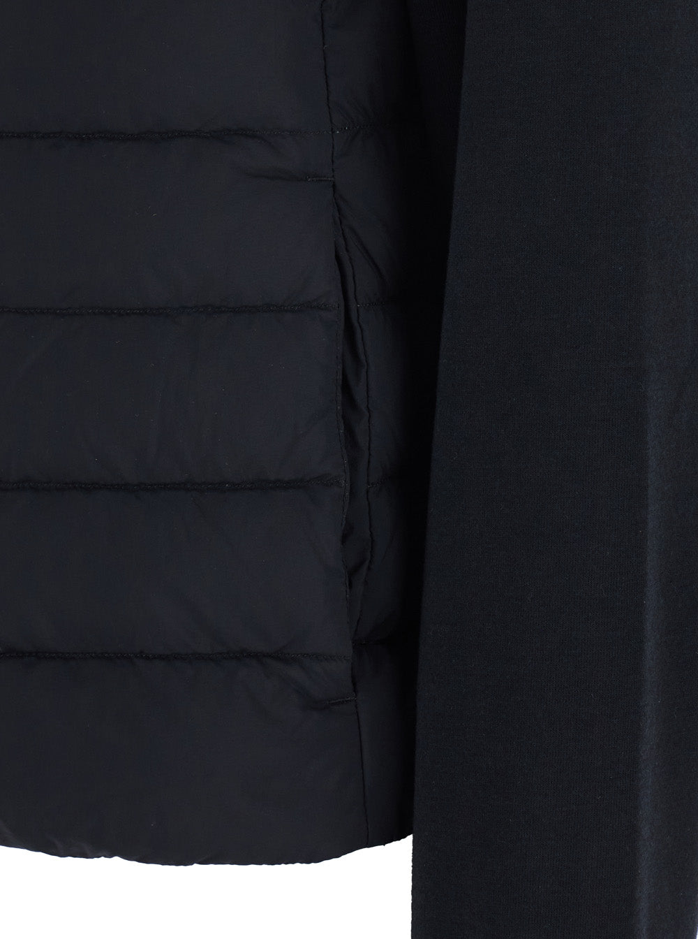 Black Down Jacket with Drawstring Hood and Quilted Design in Cotton Tech Fabric Woman Base
