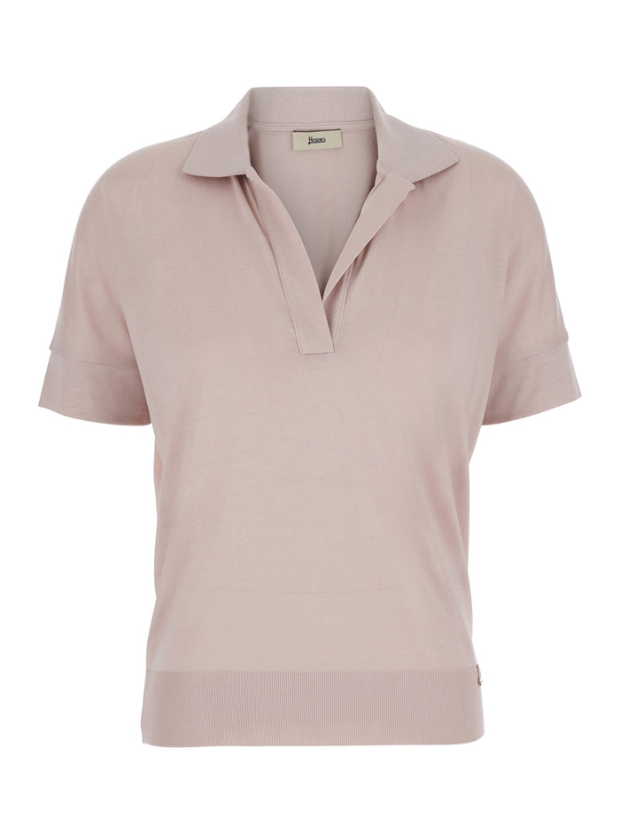 Polo Lyocell Cotton With Ribbed Collar And Short Sleeves In Pink For Women Tshirts Shirts