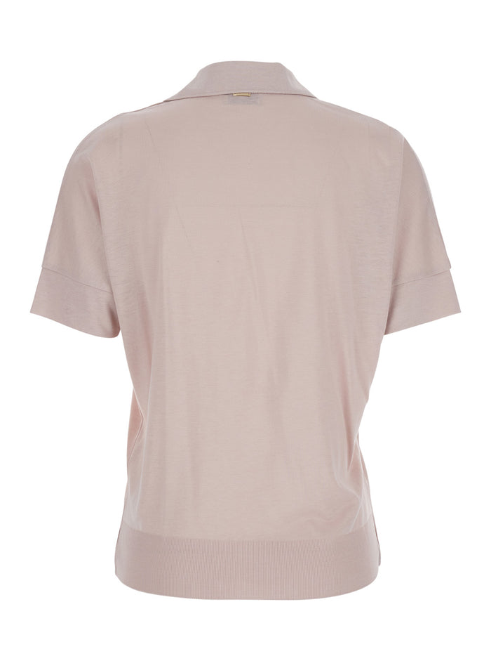 Polo Lyocell Cotton With Ribbed Collar And Short Sleeves In Pink For Women Tshirts Shirts