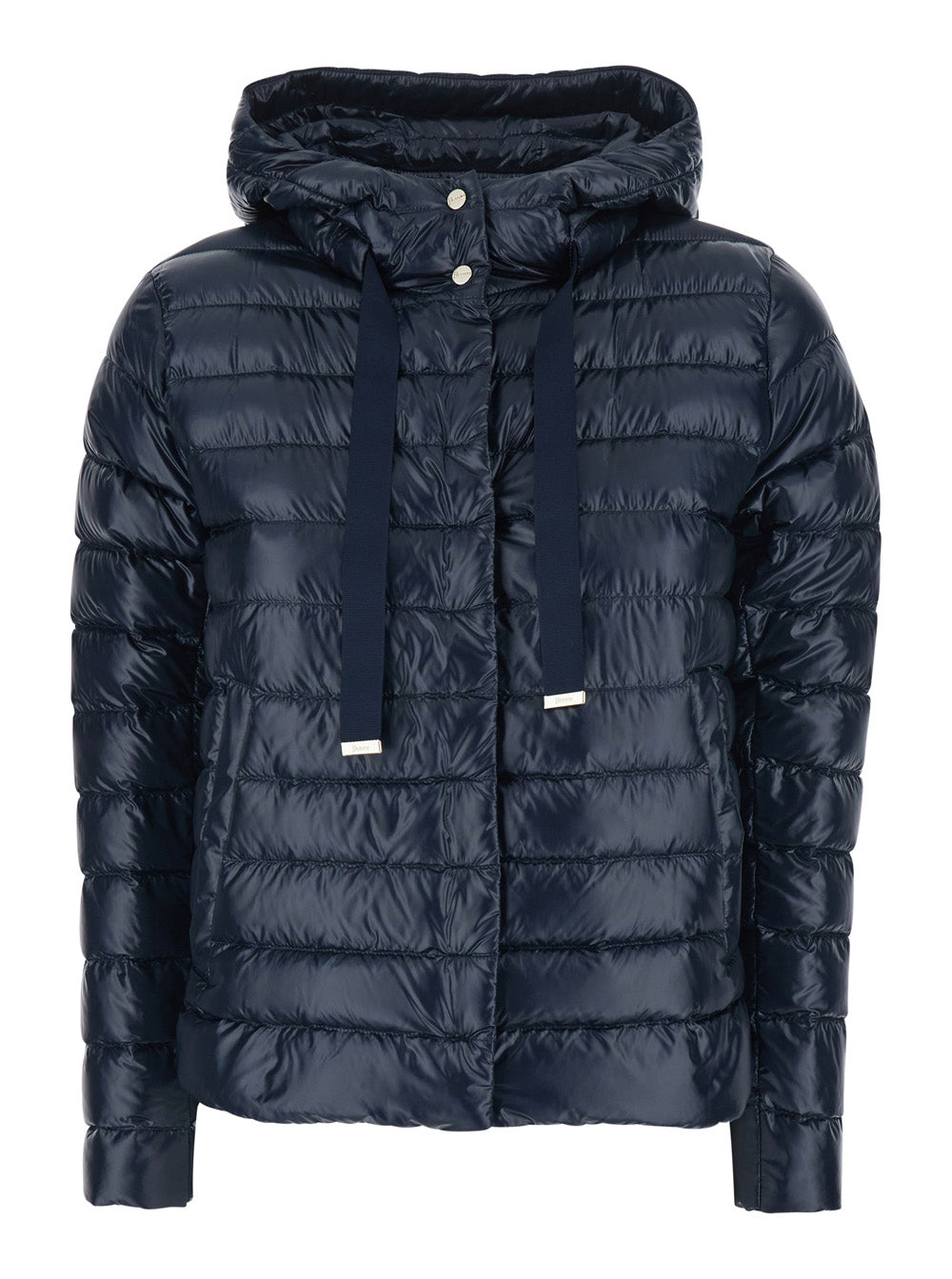 Blue Hooded Puffer Jacket with Drawstring and Logo Detail on in Tech Fabric for Women Blu Polyamide Down