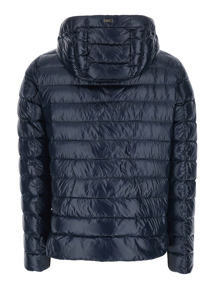 Blue Hooded Puffer Jacket with Drawstring and Logo Detail on in Tech Fabric for Women Blu Polyamide Down
