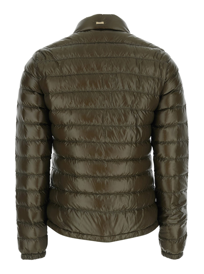 Green Puffer Jacket with Quilted Design for Men Polyamide Down