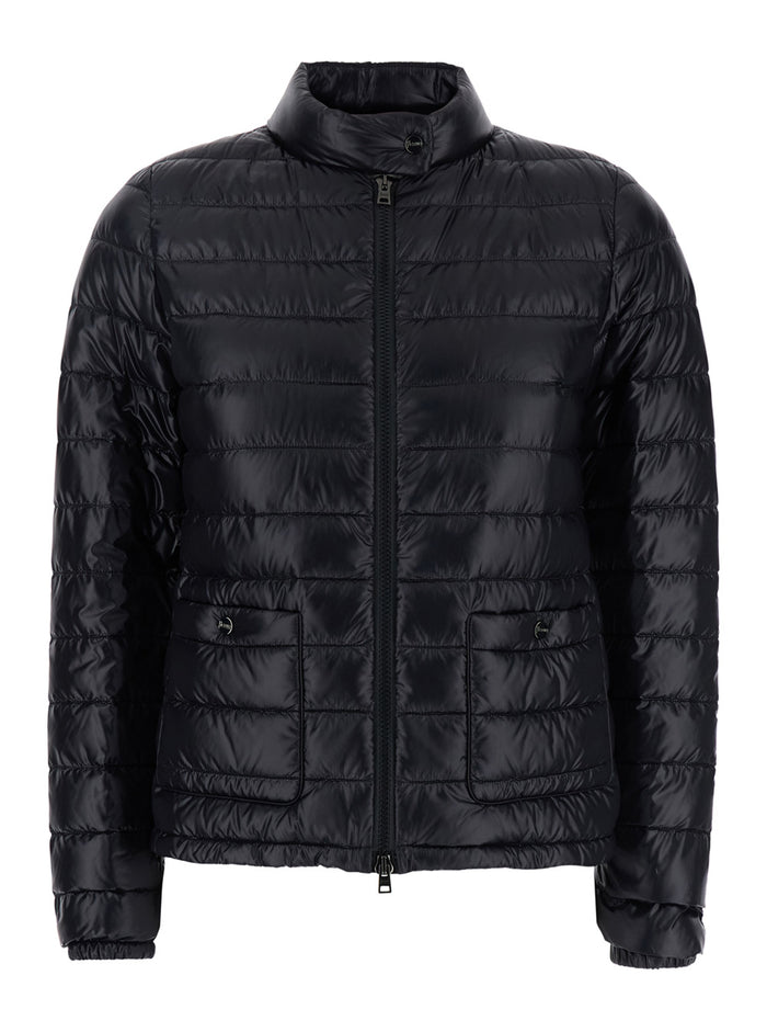 Quilted Puffer Jacket with Raised Collar and Front Pockets in Black Tech Fabric for Women Polyamide Down