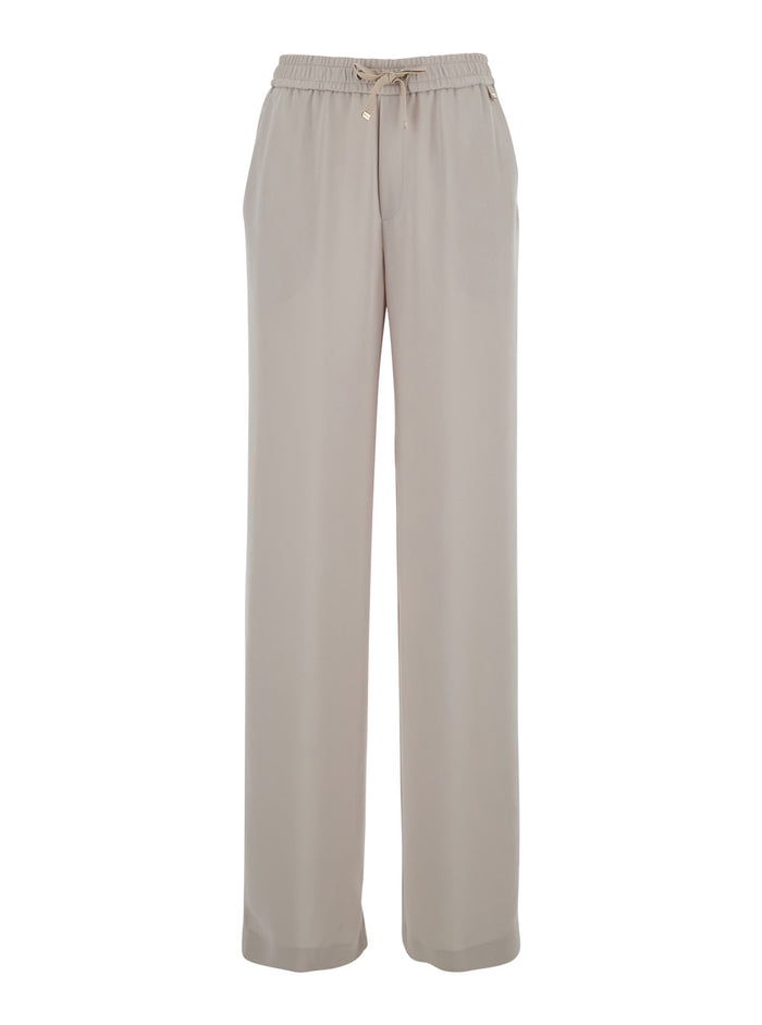 Beige Pants with Elastic Waist in Tech Fabric for Women Polyester Trousers
