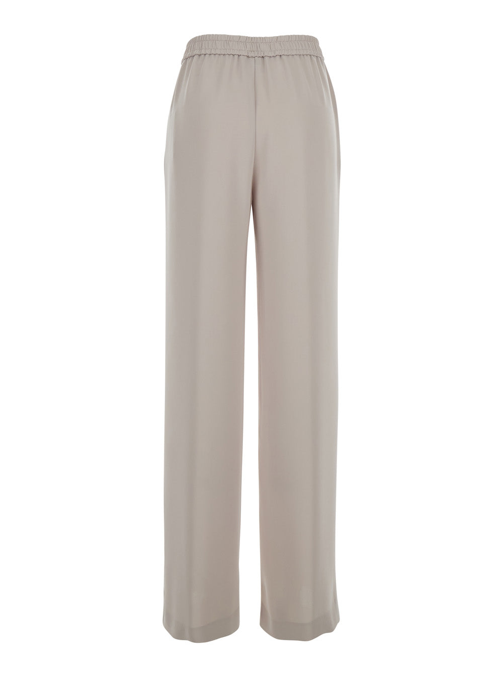 Beige Pants with Elastic Waist in Tech Fabric for Women Polyester Trousers