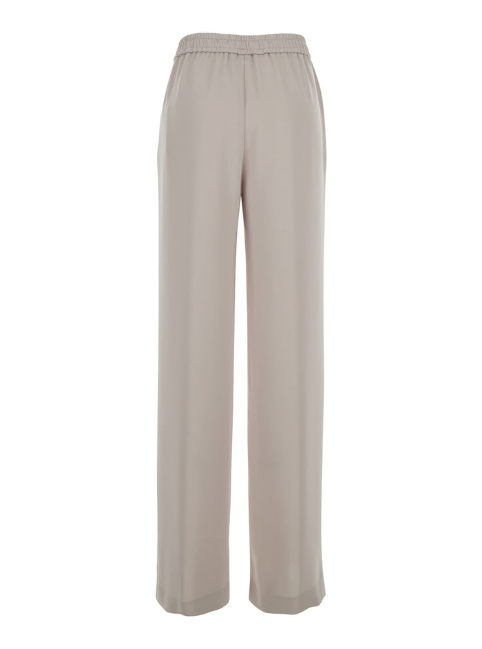 Beige Pants with Elastic Waist in Tech Fabric for Women Polyester Trousers