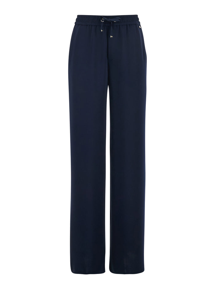 Blue Pants with Elastic Waist and Drawstring Logo Plate on in Tech Fabric for Women Blu Polyester Trousers