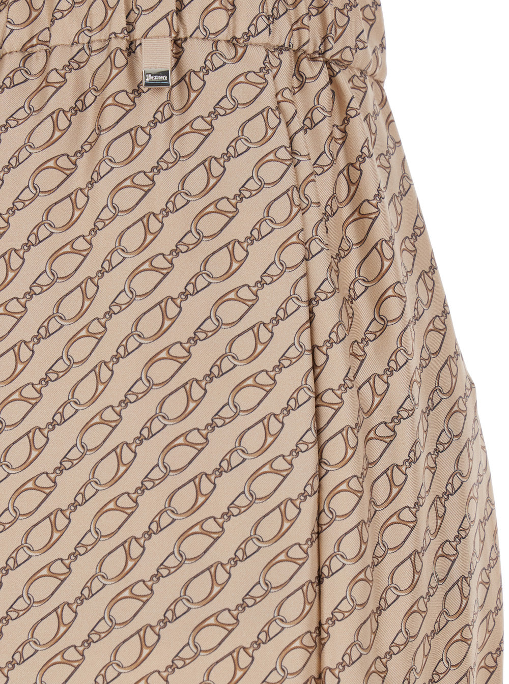 Beige Silk Pants with Elastic Drawstring Waist and All-Over Print Woman Trousers