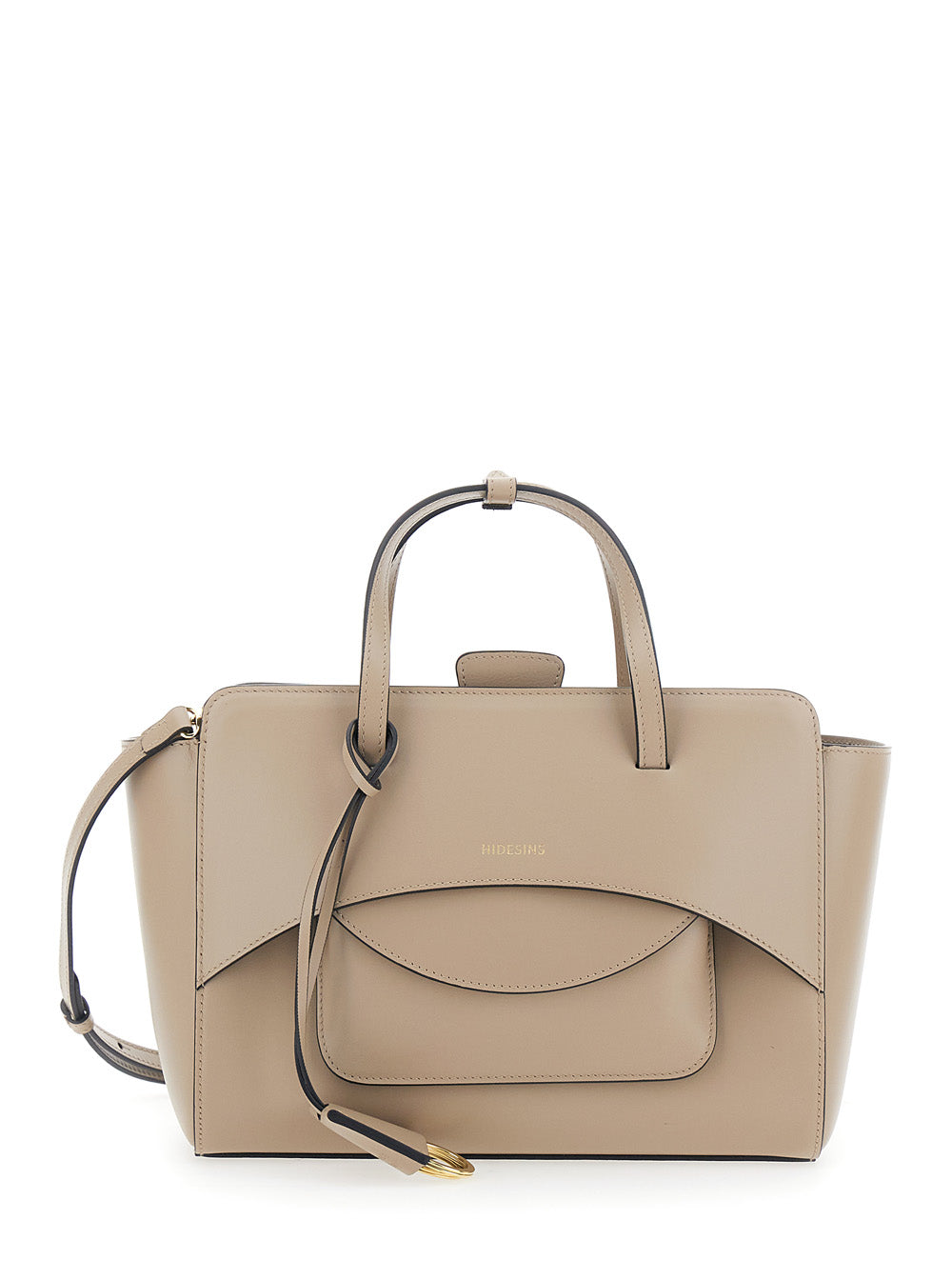 Beige Leather Handbag With Flap Closure For Women Calf Hand Bags