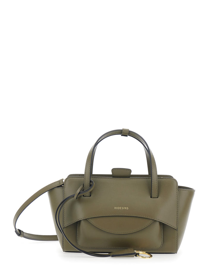 Handbag With Flap Closure In Green Leather For Women Calf Hand Bags