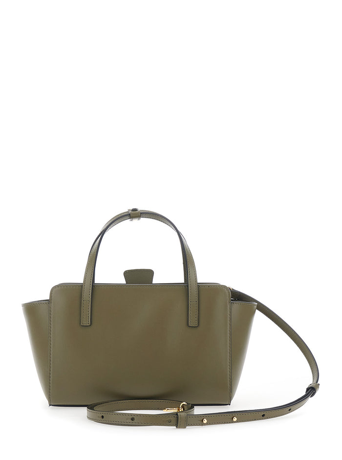Handbag With Flap Closure In Green Leather For Women Calf Hand Bags
