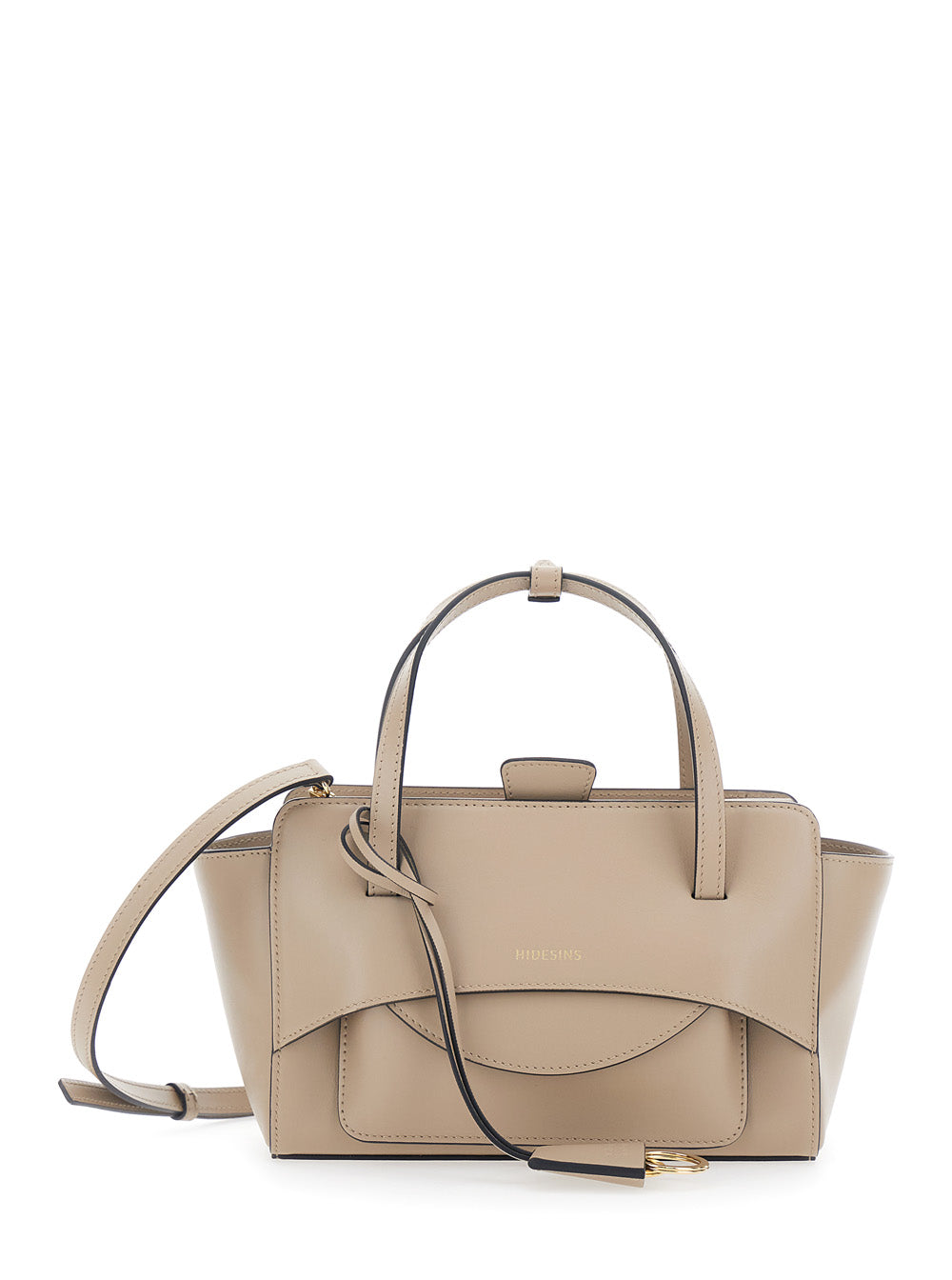 Beige Handbag With Leather Detail And Magnetic Closure Calf Hand Bags