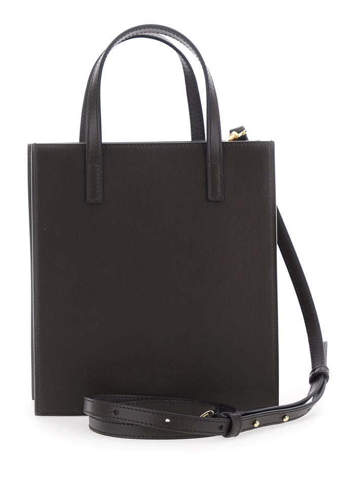 Handbag Pocket M With Elegant Details In Brown Leather Calf Hand Bags