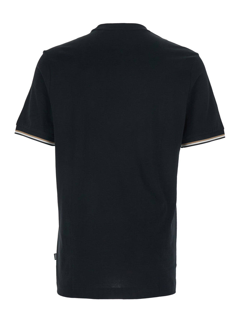 Black Crew Neck T-Shirt with Contrast Details on Sleeves for Men Cotton Tshirts And Polo Shirts