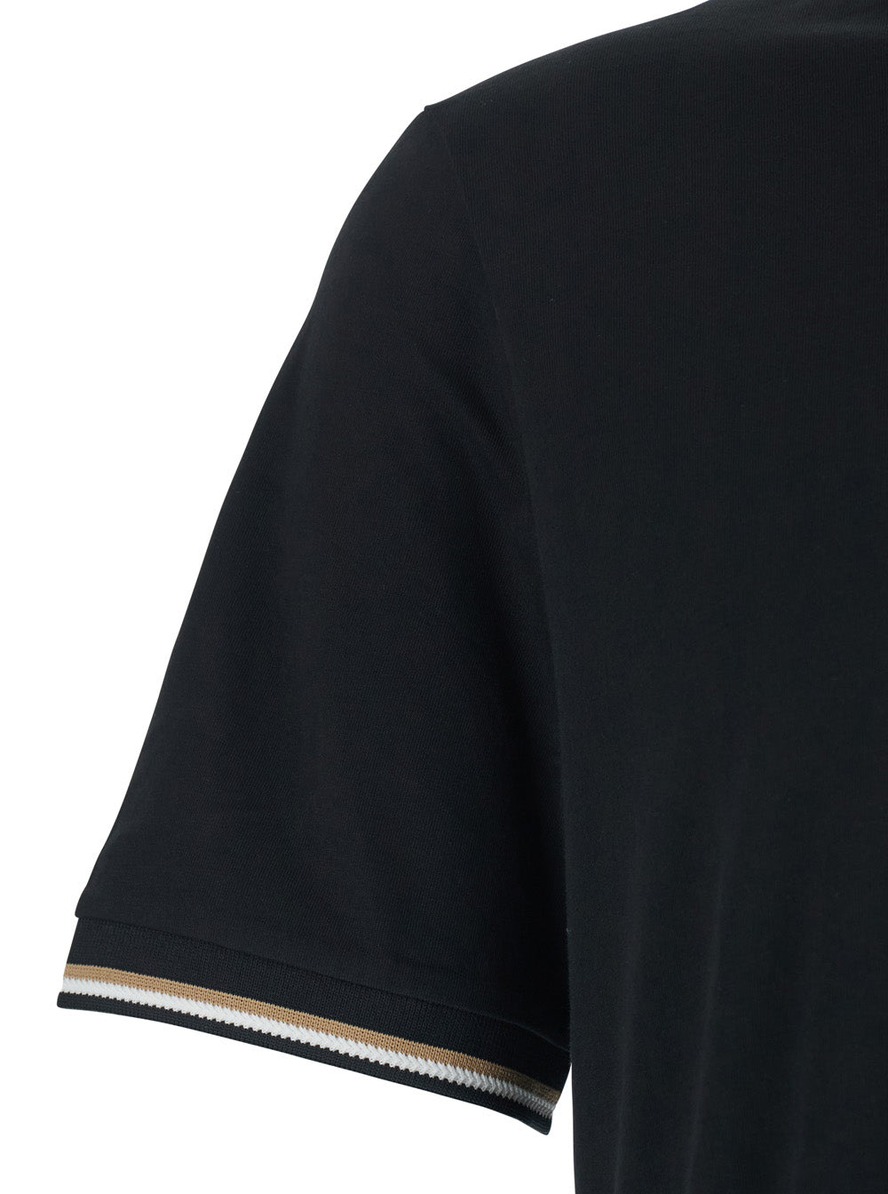 Black Crew Neck T-Shirt with Contrast Details on Sleeves for Men Cotton Tshirts And Polo Shirts