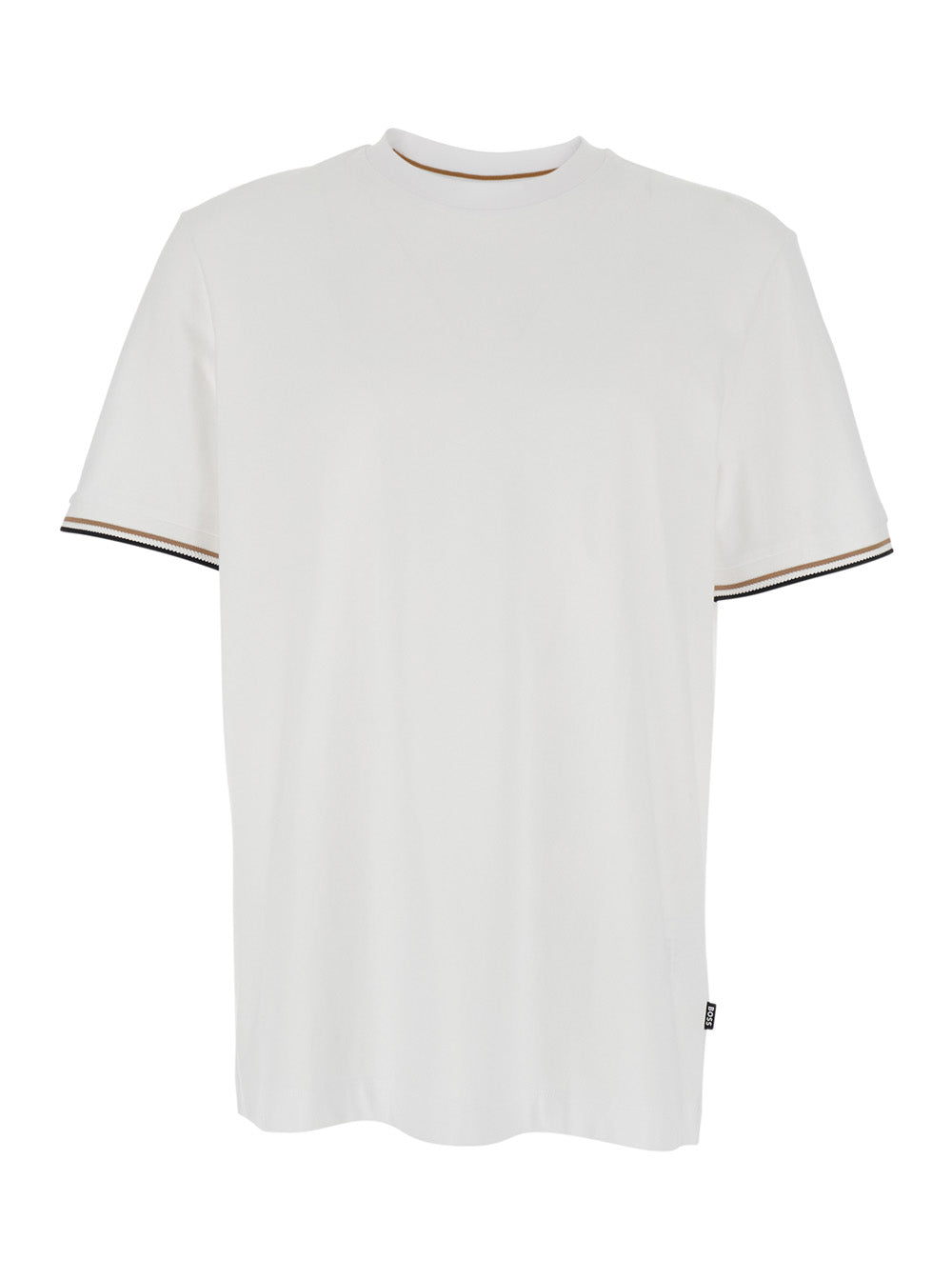 White T-Shirt with Contrast Details on the Sleeves for Men Cotton Tshirts And Polo Shirts
