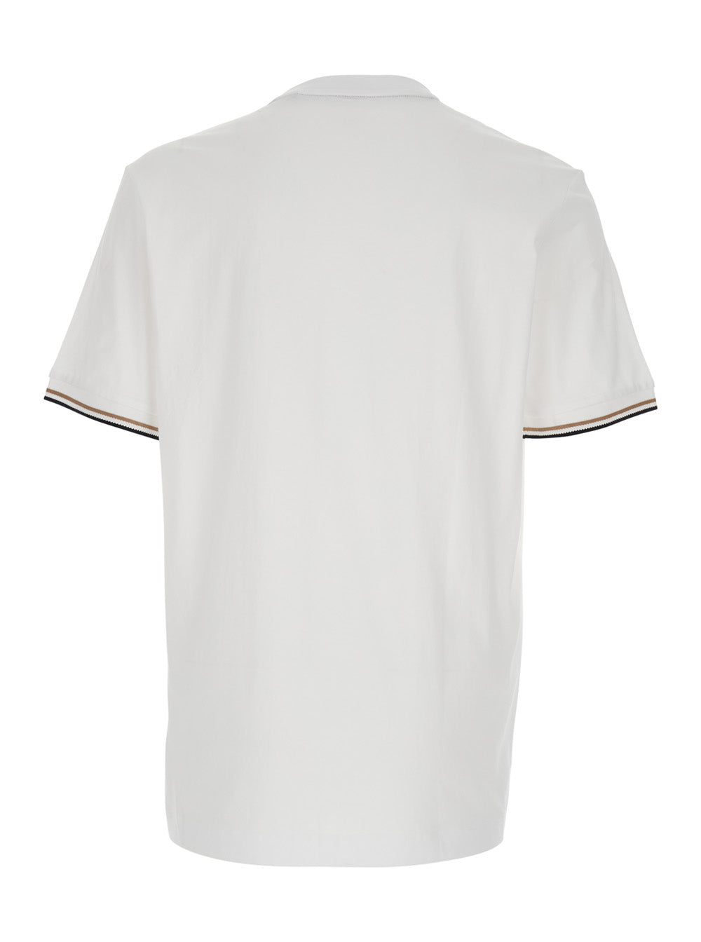 White T-Shirt with Contrast Details on the Sleeves for Men Cotton Tshirts And Polo Shirts