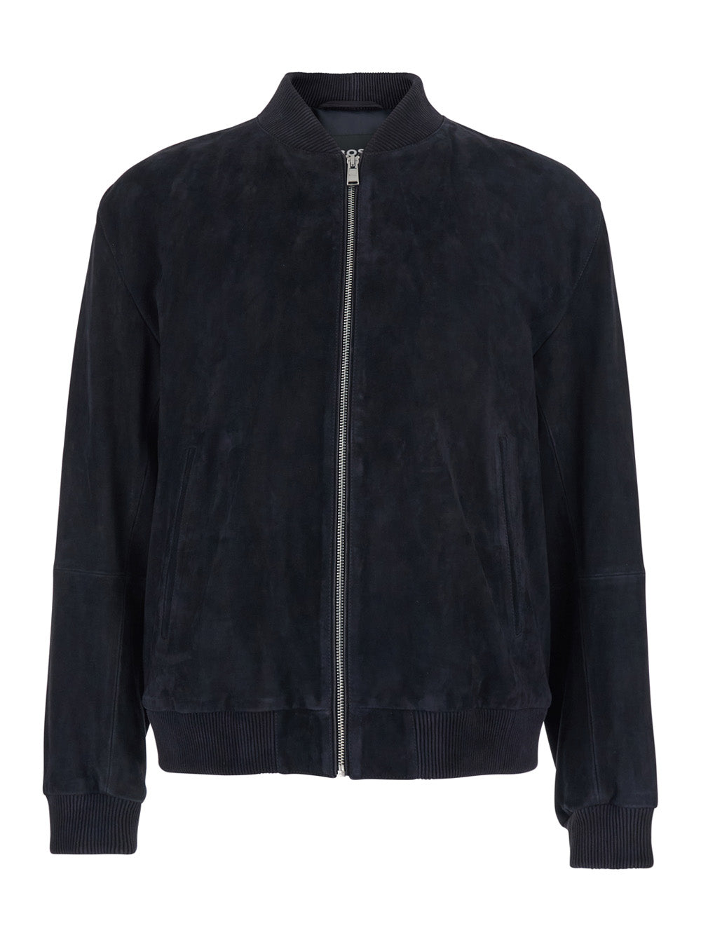 Blue Jacket With Cuban Collar And Two Welt Pockets On The Front Suede For Men Blu