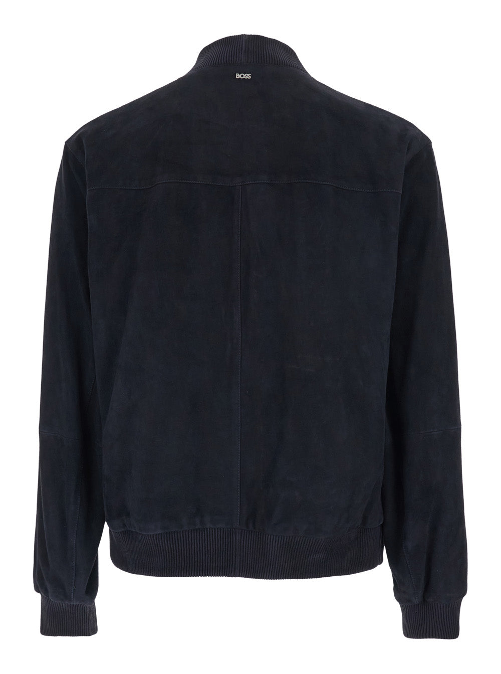 Blue Jacket With Cuban Collar And Two Welt Pockets On The Front Suede For Men Blu