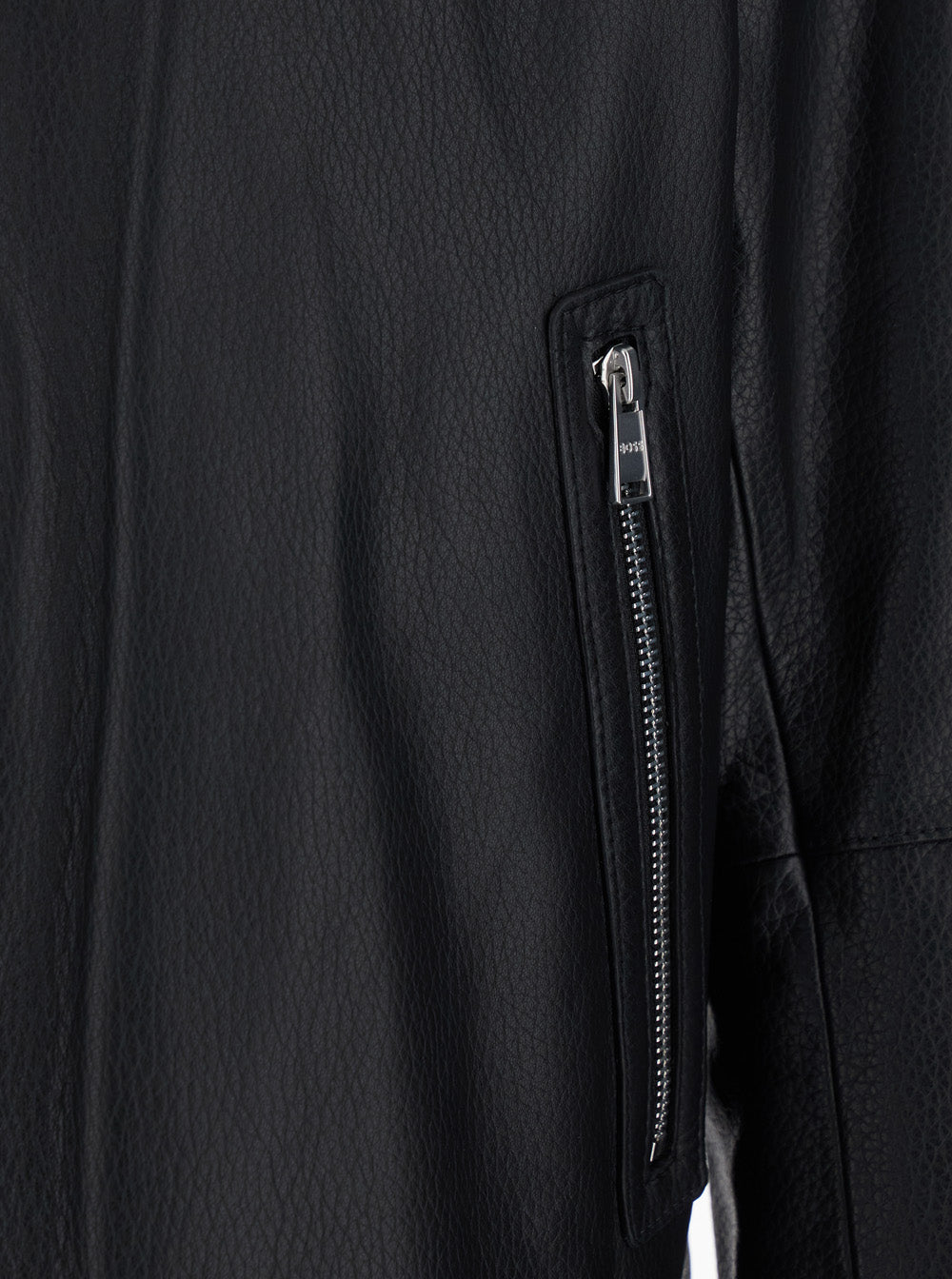 Black Jacket With Classic Collar And Zip Closure On The Front Leather For Men Lamb