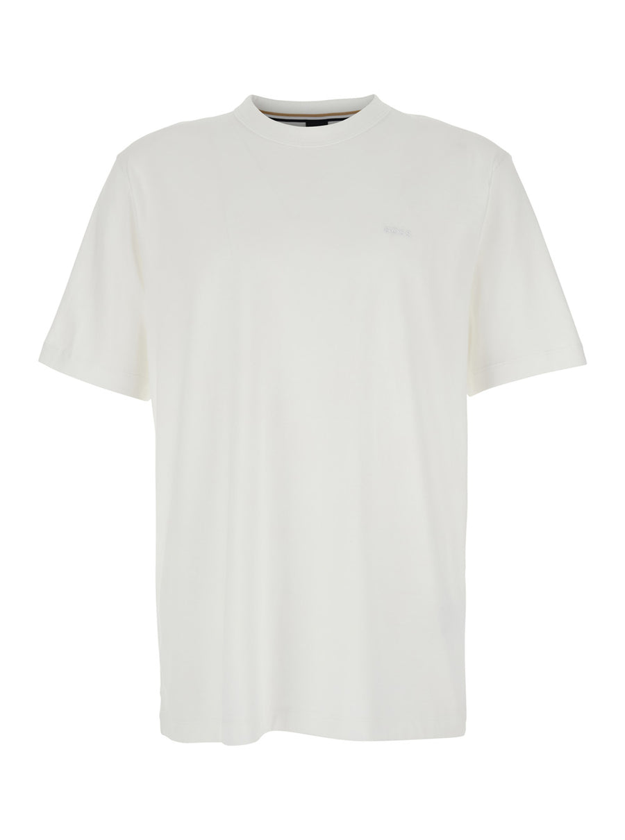 T-Shirt With Logo Embroidery, White Cotton T-shirts