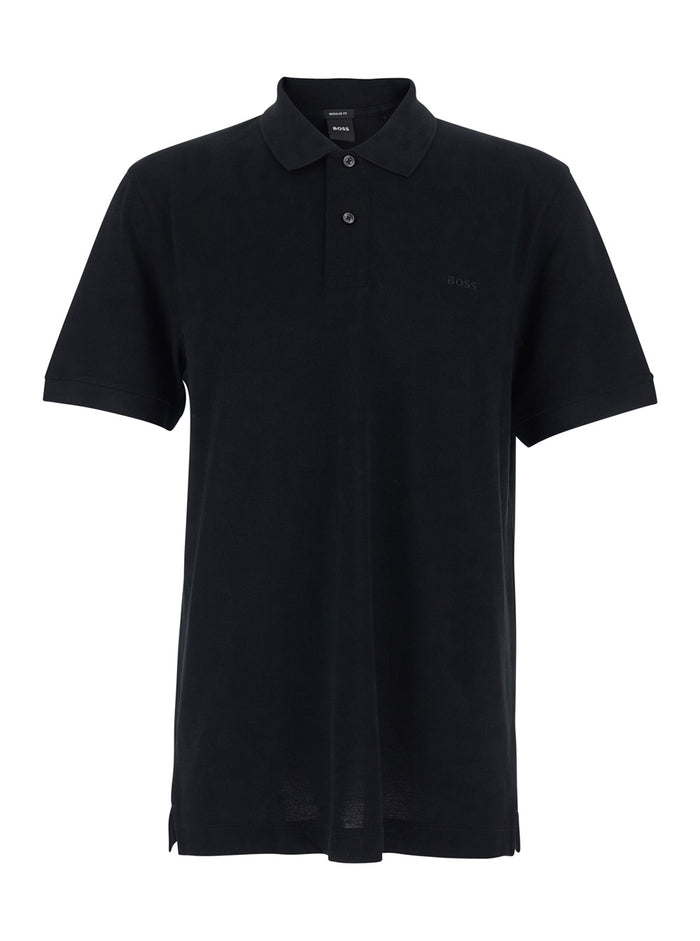 Black Cotton Polo with Tone-on-Tone Logo for Men Tshirts And Shirts