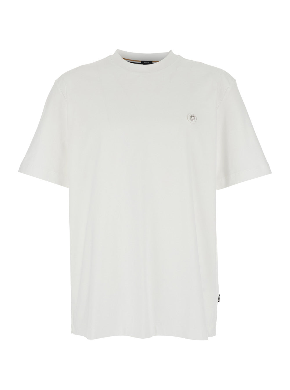 T-Shirt Boss Crew Neck with Logo Patch on the Front in White Cotton for Men Tshirts And Polo Shirts
