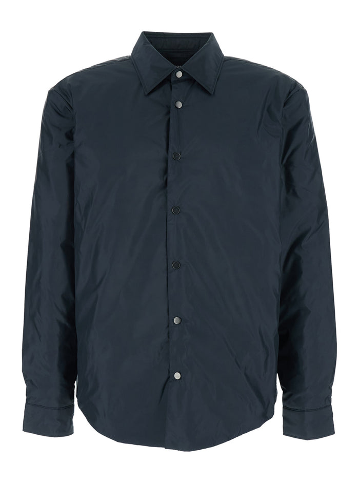 Blue Jacket with Classic Collar and Button Closure on the Front in Tech Fabric for Men Blu Polyester Outerwear