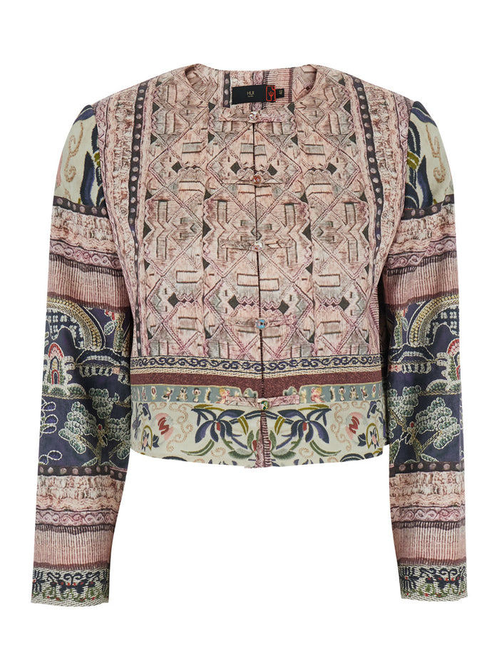 Valerio Jackets Multicolor Print With Silk Front Closure For Women Sapphire Blazers