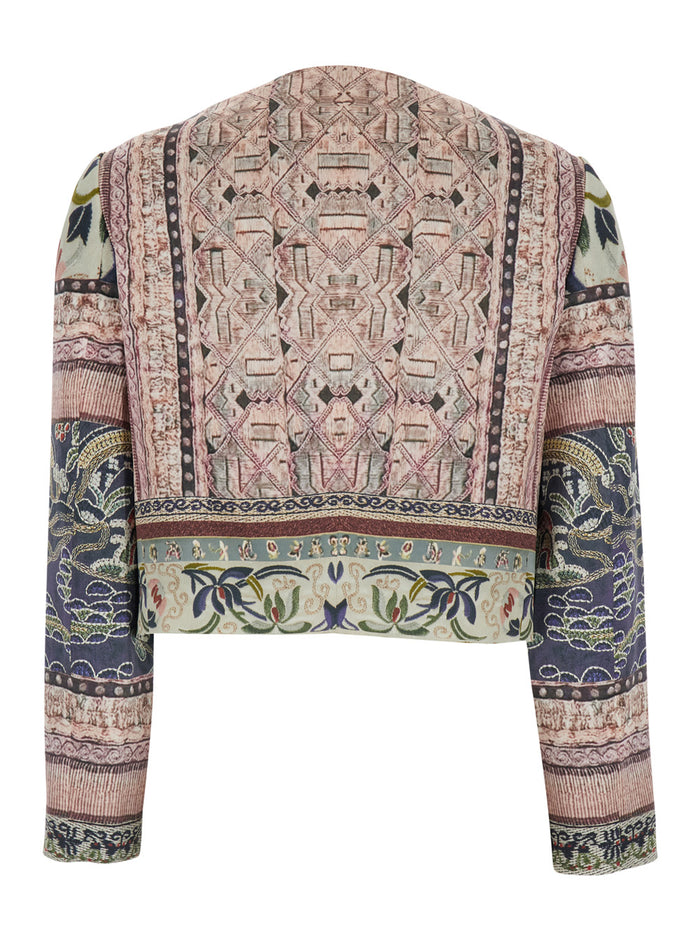 Valerio Jackets Multicolor Print With Silk Front Closure For Women Sapphire Blazers