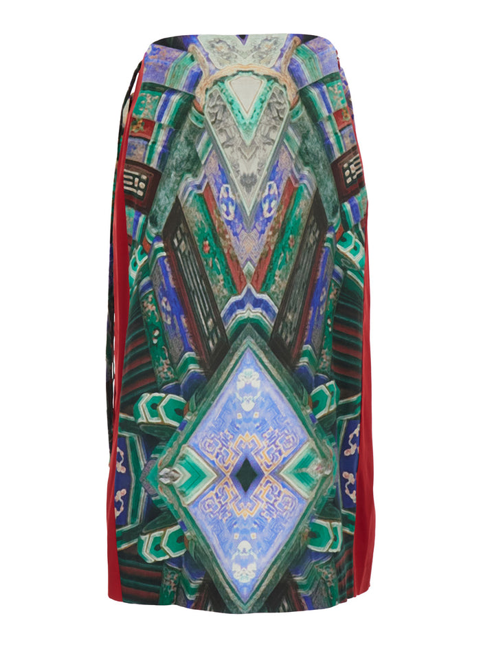 Dress Tiziano With Multicolor Print Silk Women Sapphire Skirt