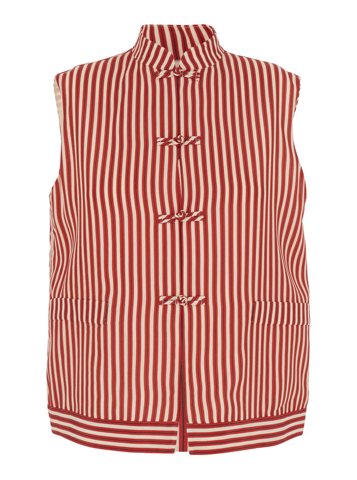 Shirt Lorenzo Red With Vertical Stripes Silk And Viscose For Women Blouses