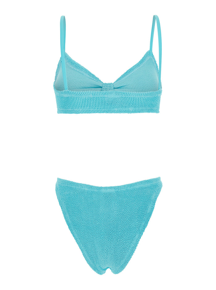 Alicia Bikini with Thin Fixed Straps and Front Knot in Stretch Tech Fabric Blue Women Light Beachwear