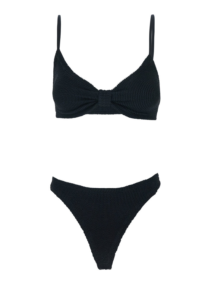 Bikini Alicia with Fixed Thin Straps and Front Knot in Black Stretch Tech Fabric for Women Beachwear