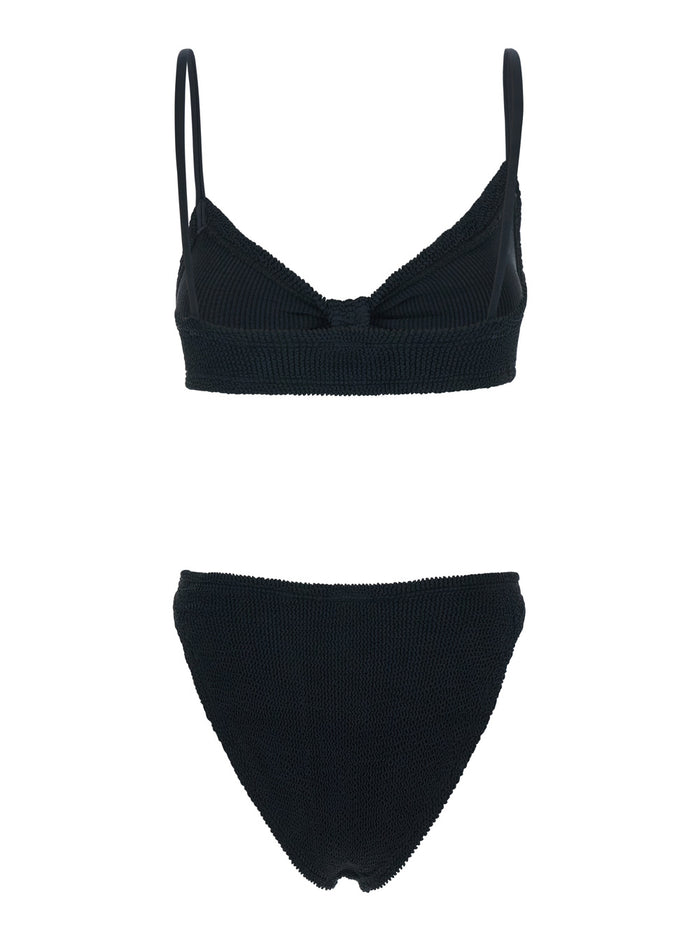 Bikini Alicia with Fixed Thin Straps and Front Knot in Black Stretch Tech Fabric for Women Beachwear