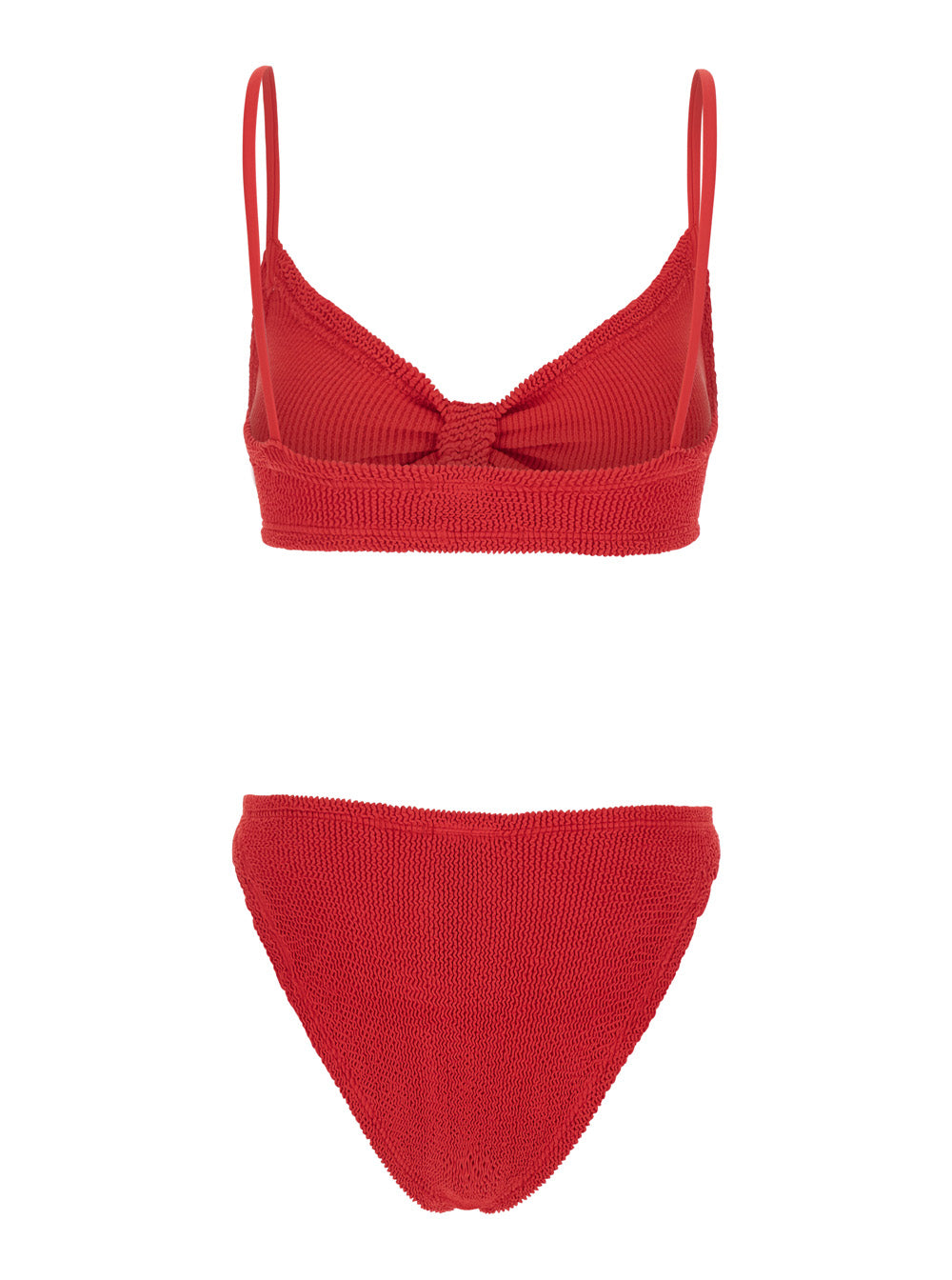 Alicia Bikini with Fixed Thin Straps and Front Knot in Red Stretch Tech Fabric for Women Beachwear