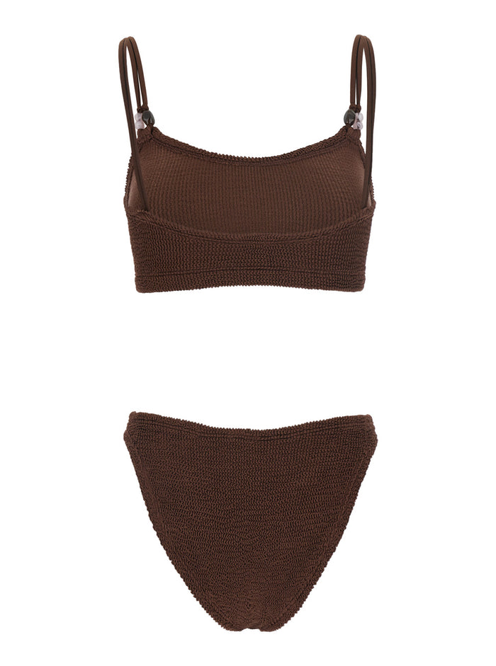 Cassie Beaded Bikini - Brown Stretch Fabric Women Beachwear