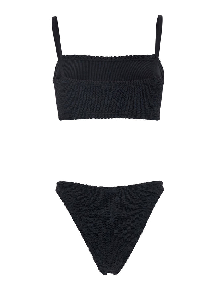 Gigi Bikini with Square Neckline and Thin Straps in Black Ribbed Fabric for Women Polyamide Elastane Beachwear
